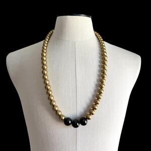 RLR Bead Necklace Chunky 30" Matte Gold-tone Black Statement Retro Ralph Lauren